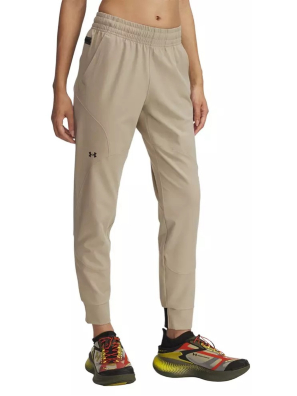 Women's Under Armour Unstoppable Jogger Pants L Beige Black j26